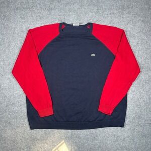 Lacoste Sweater Mens 9 2XL XXL Navy Blue Red Raglan Pullover Preppy Casual Knit